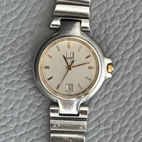DUNHILL SWISS SILVER & GOLD TONE DATE SECOND HAND QUARTZ WATER RESISTANT WATCH - Picture 4 of 14